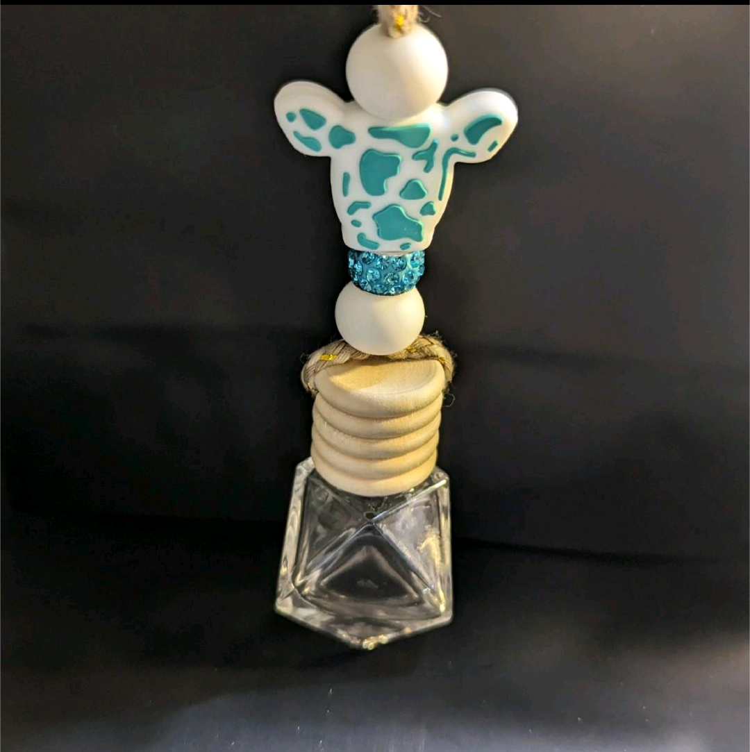 Teal Cow Print Hanging Car Diffuser