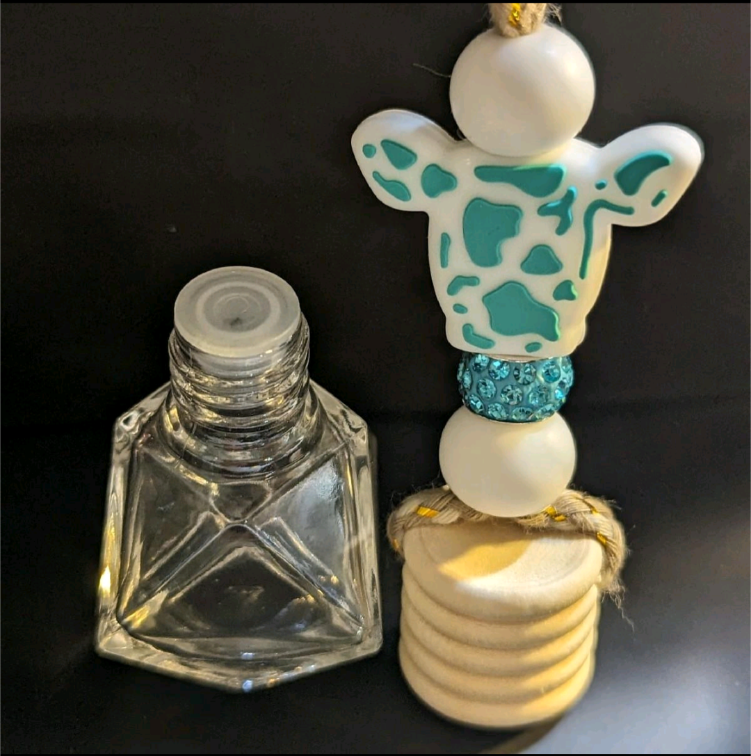 Teal Cow Print Hanging Car Diffuser